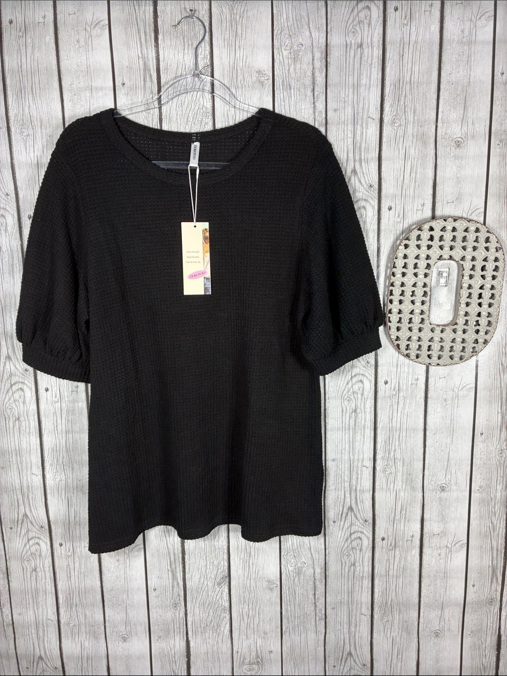 Dokotoo| Black Puff-Sleeve Knit Top Size XL